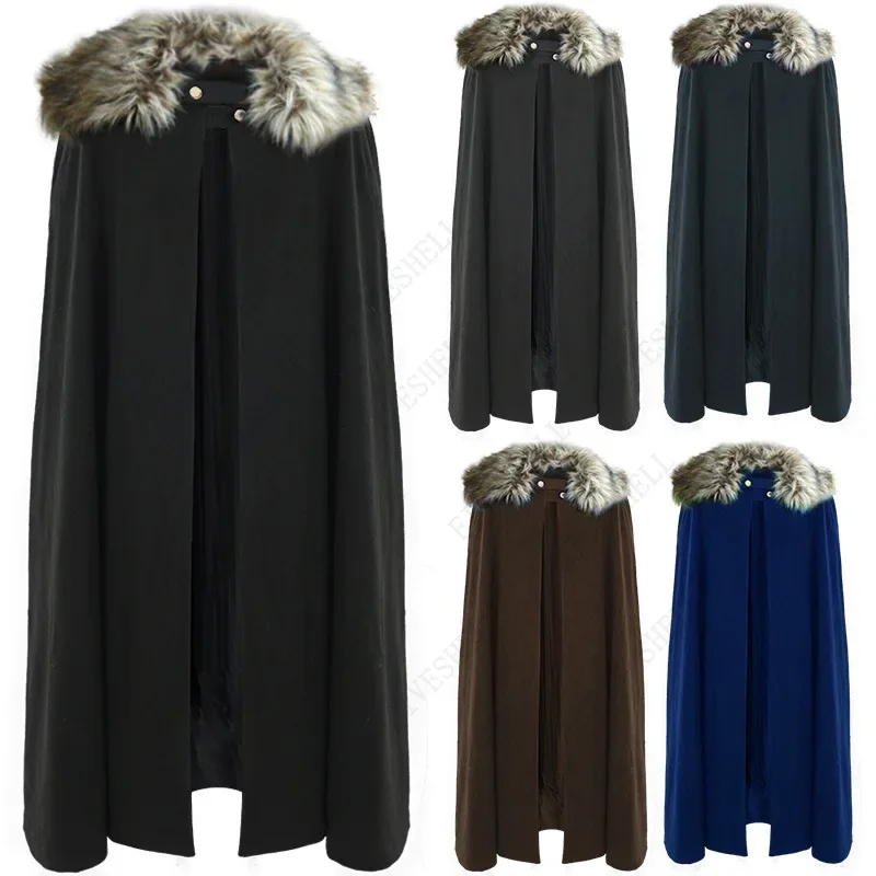 2023 Männer mittelalter lichen Winter Umhang dicken Kragen Larp Vicking Ritter Cosplay Cape Mantel Gothic Frauen Retro Mantel Halloween Kostüm