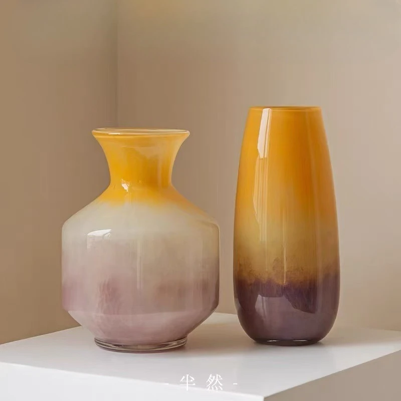 PYH design medieval style vase sunset gradient art glazed glass vase ornament living room