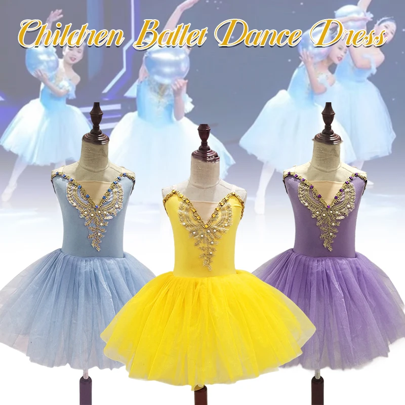 Vestido Tutu Ballet para Meninas, Vestidos De Ginástica, Bailarina, Traje De Performance De Palco, Vestido De Princesa Para Festa De Aniversário