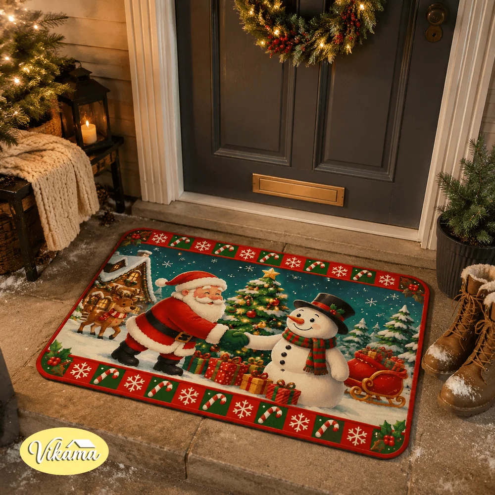 VIKAMA's New Christmas Rug For Entrance Hall, Interior Decoration, Bathroom, Living Room, Bedroom. Red Floor Mat For Santa Claus