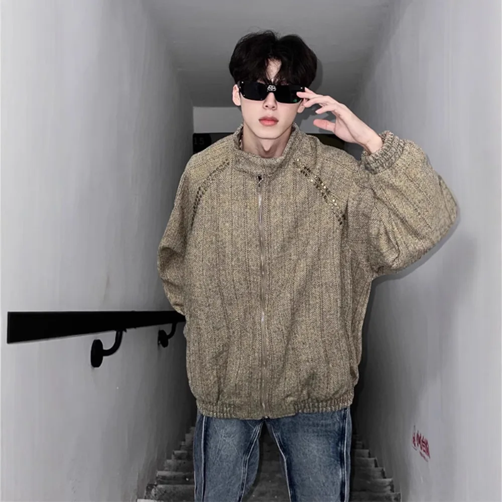 Woolen For Men, Spring High-End Design Baseball Jacket, Retro Stand Collar Jacket