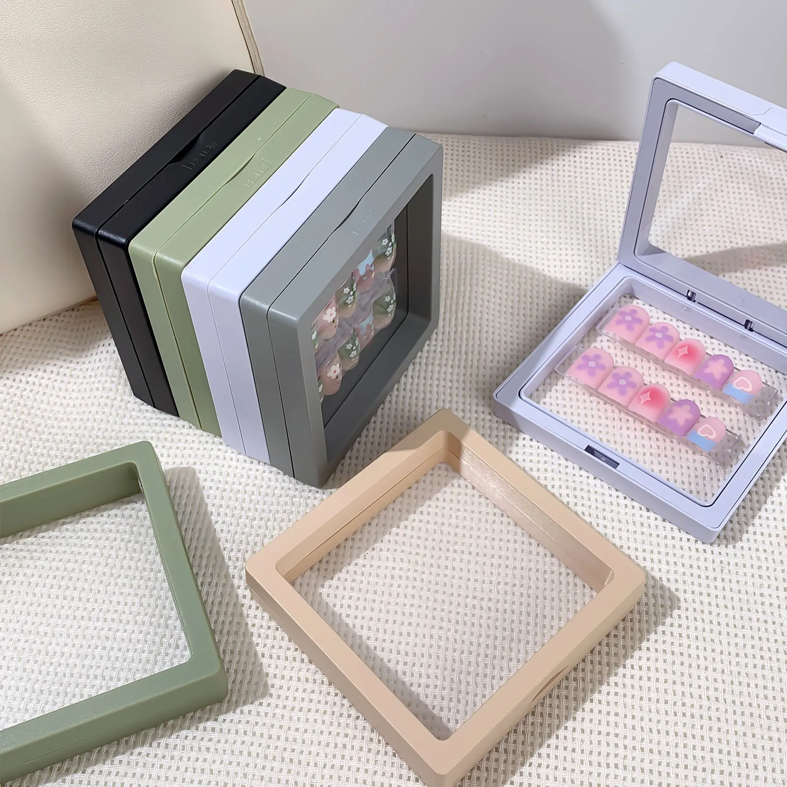 10 Pieces PE Film False Nail Tips Packaging Box Press On Wearing Armor Acrylic Display Box Nail Tips Organizer Display