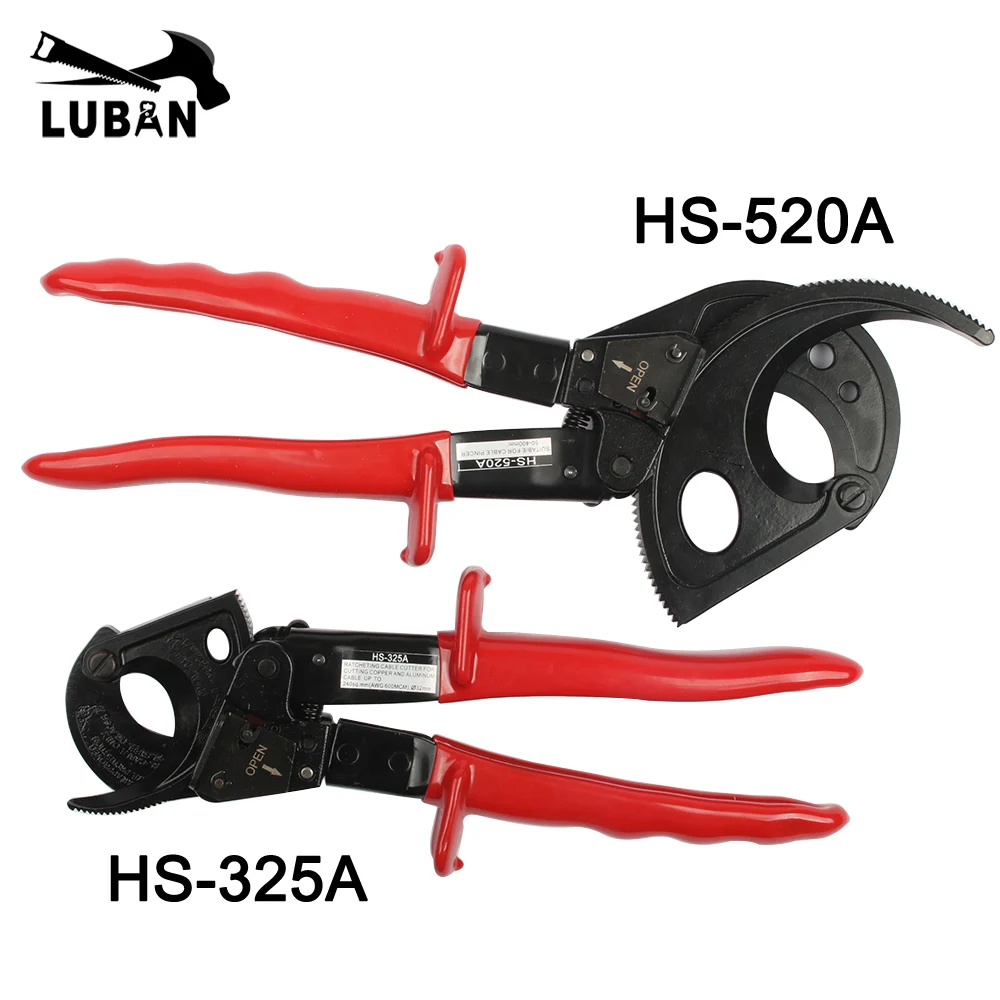 HS-520A HS-325A 구리-알루미늄 케이블 절단용 래칫 케이블 커터, 단일 스탠드 및 다중 연선