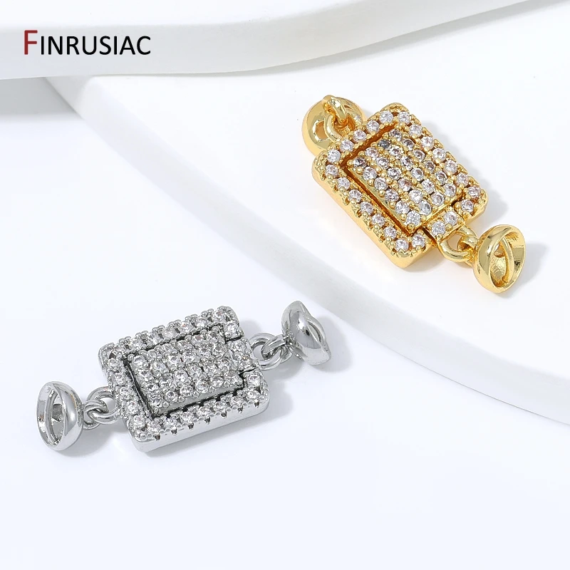 18K Gold Plated Brass Zircon Strong Magnetic Clasps,Rectangle Shape Connector Locks For DIY Bracelet Necklace Making Accessories image 4