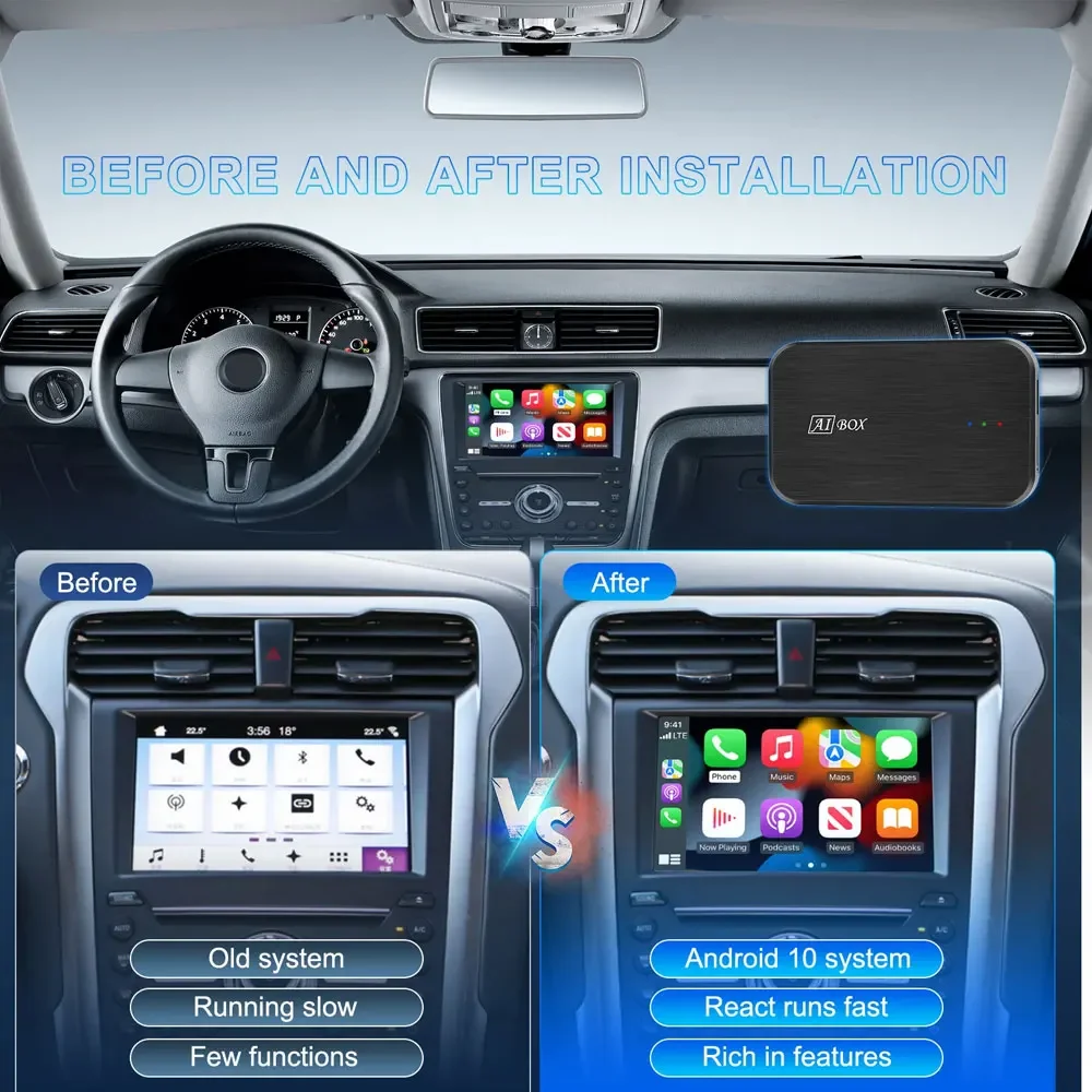 متوفر في المخزون صندوق AI للسيارة الجديد لمحول CarPlay السلكي CarPlay اللاسلكي Android Auto الوسائط المتعددة Car Play TV Box YouTube Netflix Acces