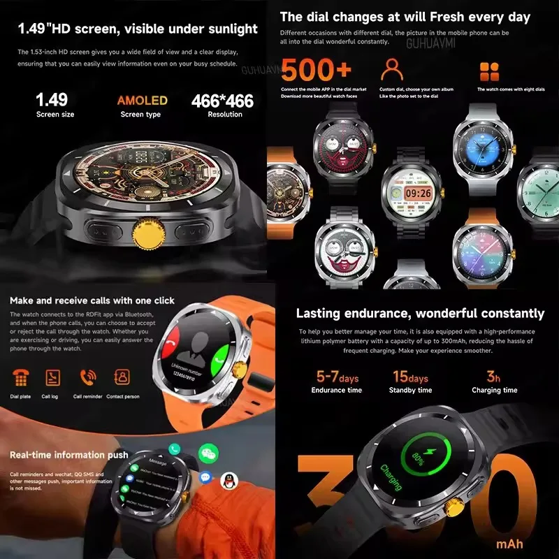 أحدث 4GB RAM DT Watch Ultra Smart Watch Bluetooth Call AMOLED Screen الموسيقى المحلية معدل ضربات القلب مقاوم للماء ساعة ذكية رياضية