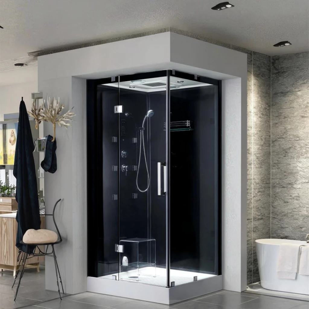 

AFFINARE Modern 1meter Black Enclosed Steam Shower Room Bathroom Glass Shower Doors with Acrylic Material