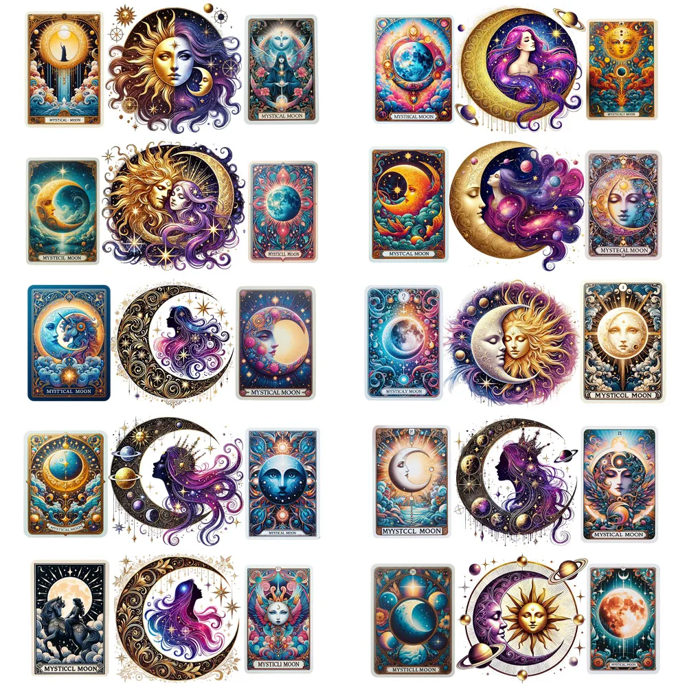 Mystical Moon 3D UV DTF Transfers Stickers 16oz Cup Wraps For Wicca Mystical Sun Cup Sticker DIY Gift Galaxy Cards Cup Wraps