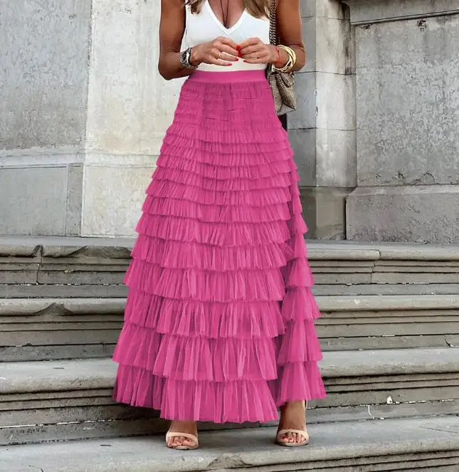 

Women's Skirt 2026 Summer Hot Selling Fashionable Mesh Cake Half Skirt Simple Retro Temperament Commuting Elegant Skirt
