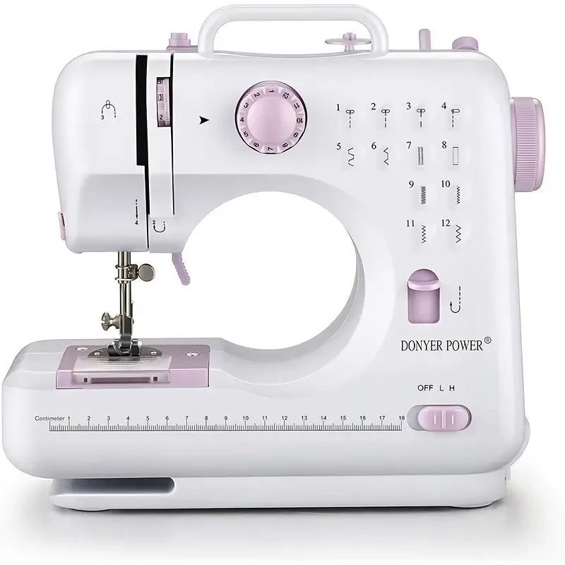

This portable mini electric sewing machine is suitable for beginners. It features 12 built-in pins, 2 speed Settings, a foot ped