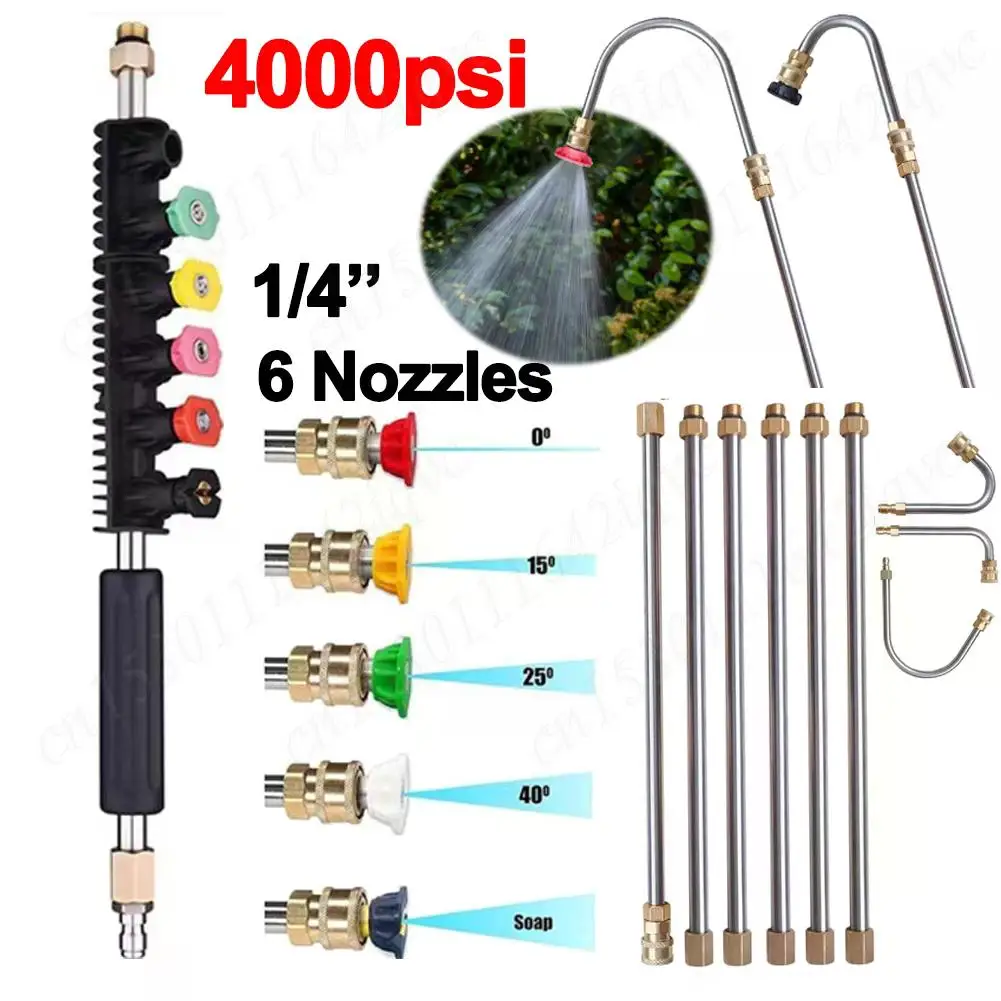 10Pcs Pressure Washer Lance Extension Water Gun Nozzle Extension Rods Set Spray Gun Wand Lance with 6 Adjustable Nozzles 4000PSI