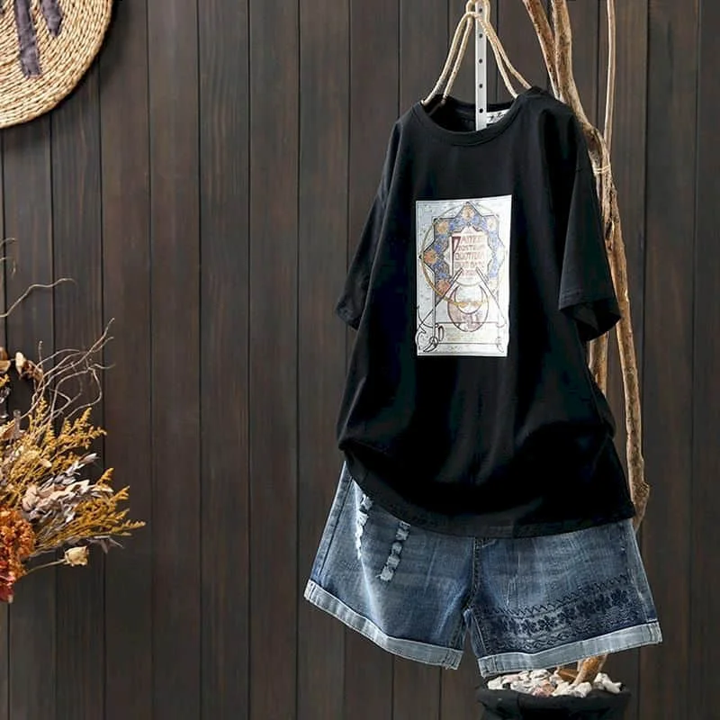 

Женские футболки с героями мультфильмов, топы в стиле Харадзюку с круглым вырезом и принтом, повседневная универсальная эстетичная одежда в корейском стиле с короткими рукавами