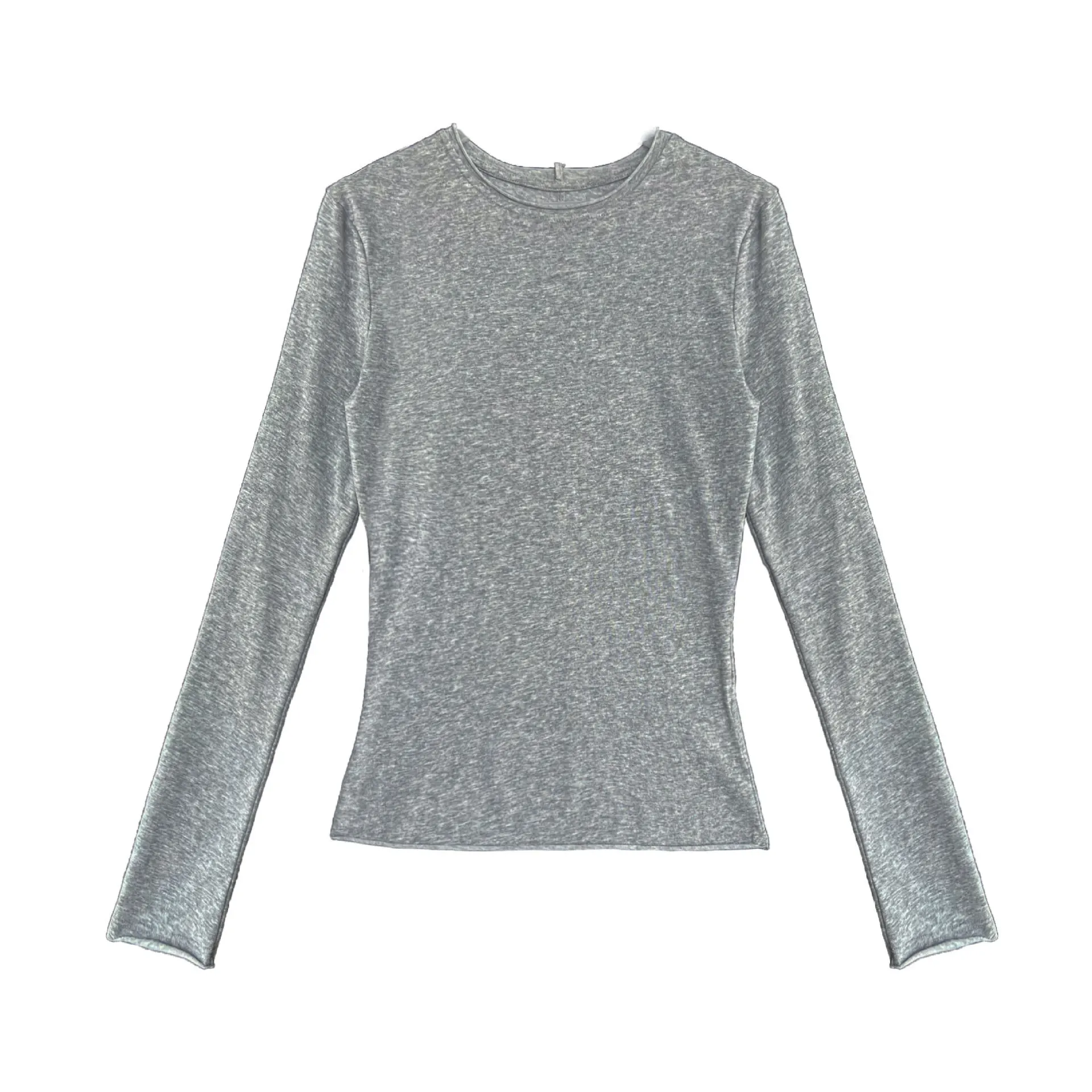 UMI MAO الكورية نمط تنوعا توالت هيم الجولة الرقبة تي شيرت قاعدة قميص للنساء الخريف جديد كم طويل سليم صالح