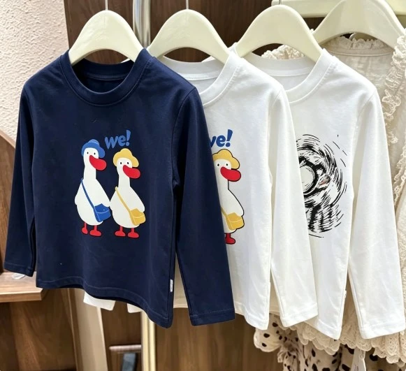 Kids Long Sleeve T Shirt Duck And Football Prints Soft Fabric Casual Daily Wear For Boys And Girls Toddler Spring Autumn Tops