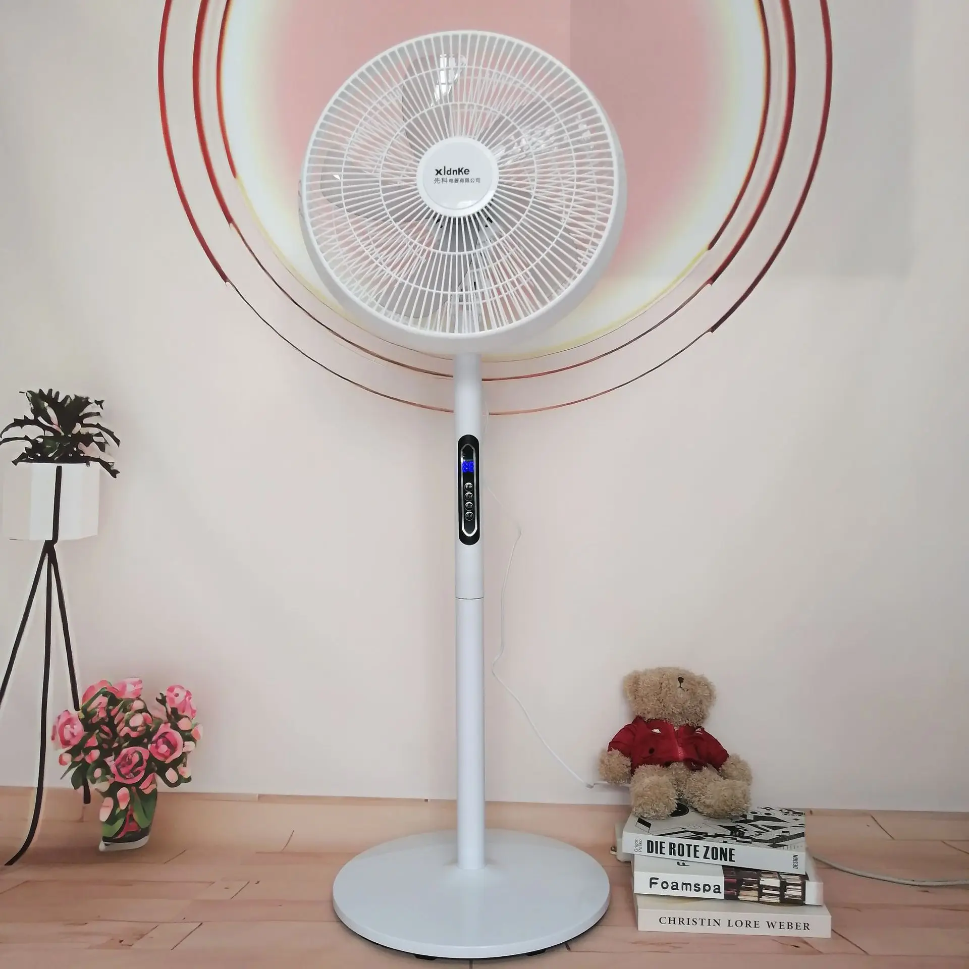 Household Vertical Floor Fan, Adjustable Height, Cooling Fan, Remote Control Electric Fan with Shaking Head