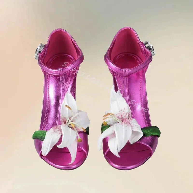 

Rose Red Appliques Crystal Open Toe Sandals Buckle Strap Women Shoes Chunky High Heels Party Banquet 2025 Zapatos Para Mujere