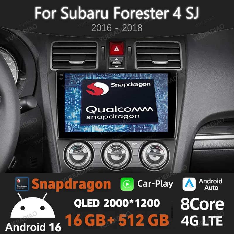 Android 16 Car Radio For Subaru Forester 4 SJ 2016 - 2018 Multimedia Stereo Video Player 4G WIFI GPS NAVI Head Unit 2DIN QLED BT