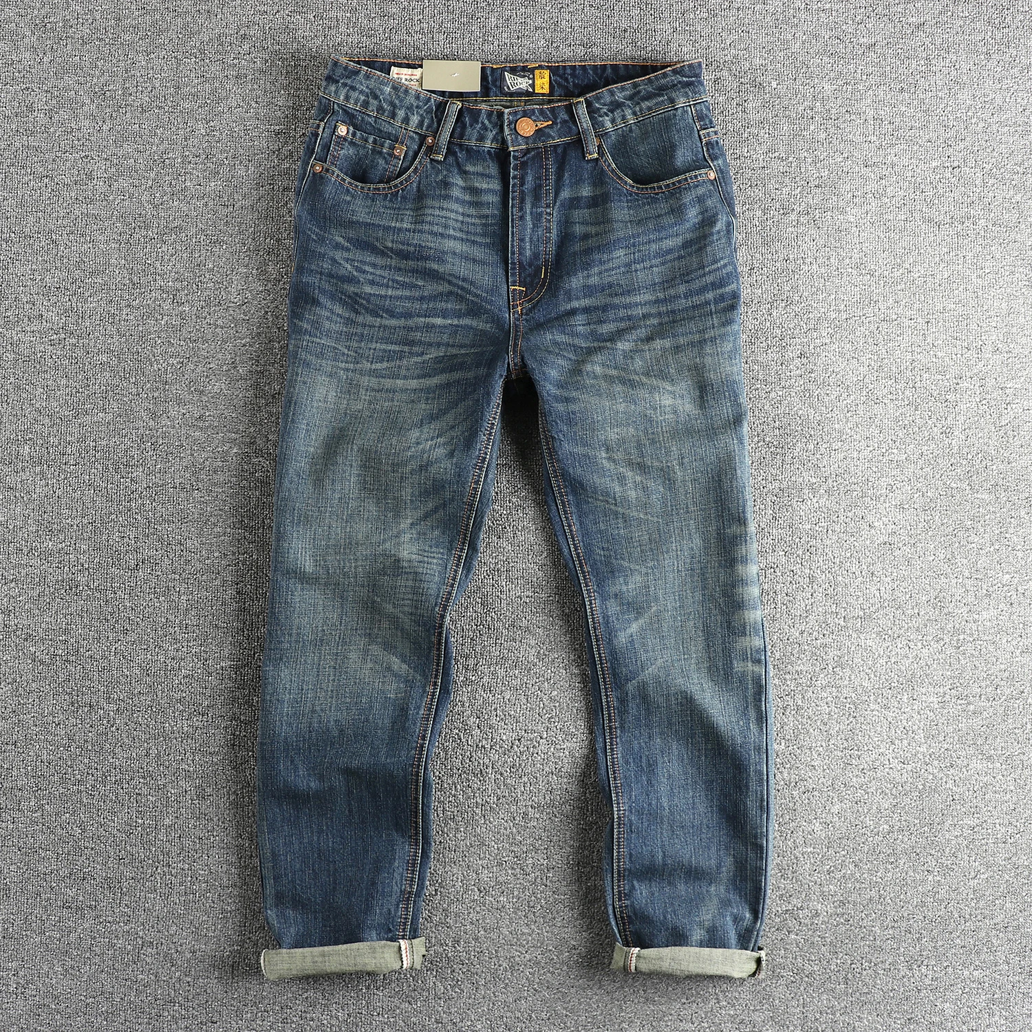 Vintage Wash To Make Old Jeans Men's Design Sense Pocket American Trend Casual Straight Leg Pants