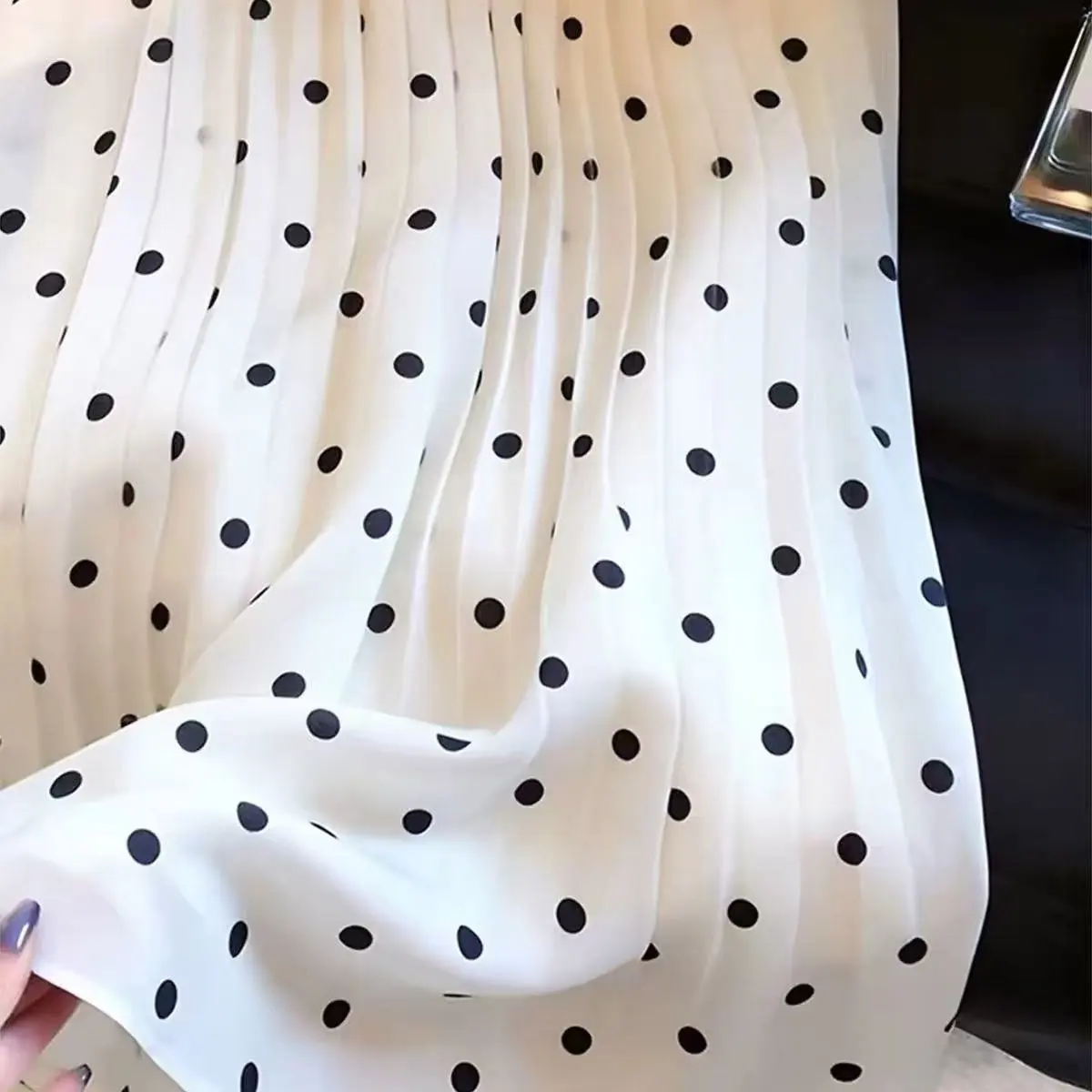 White Polka Dot Halter Neck  Dress Women's Korean Style Elegant Commute Long Skirt Casual Style Summer New Arrival