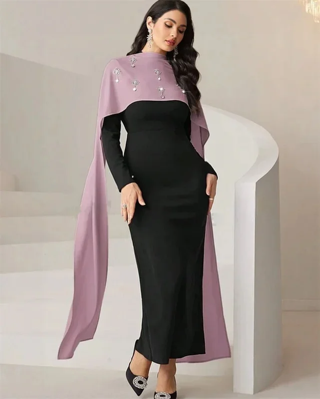 

Customized Intricate Matching Jersey Beading Pearl Rhinestone Straight High Collar Midi Dresses Bespoke Occasion Dresses Classic