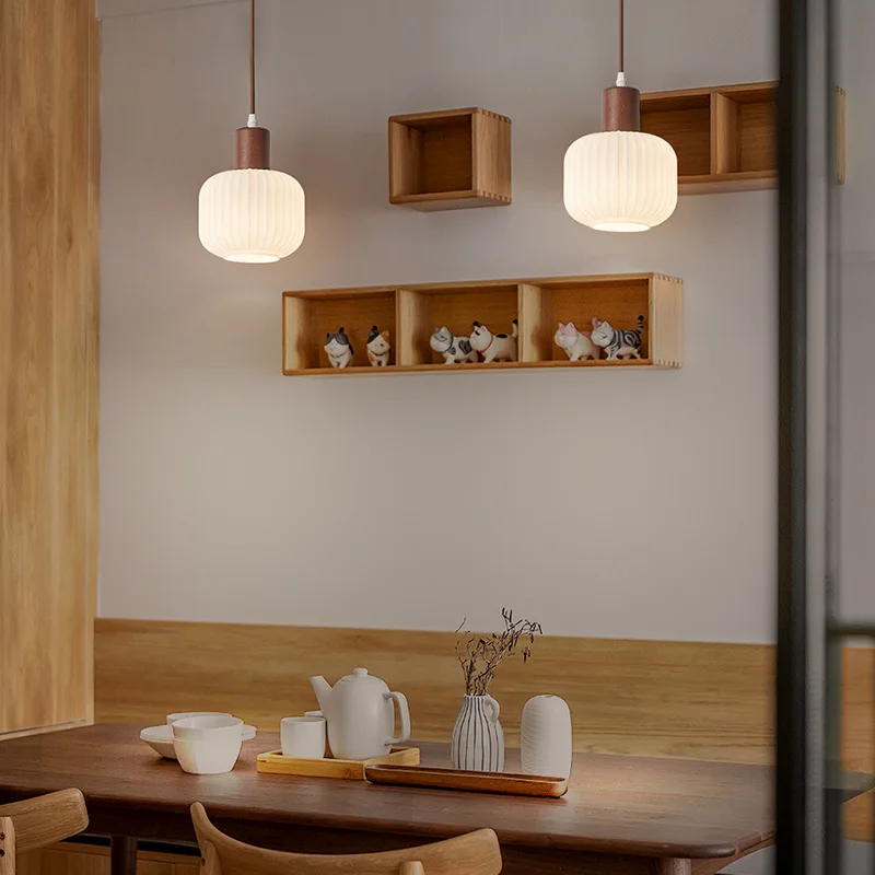 Japanese Restaurant Glass Chandelier Minimalist Bedroom Headboard LED  Hanging Lamps Design Sense Wooden Glass Pendant Lights