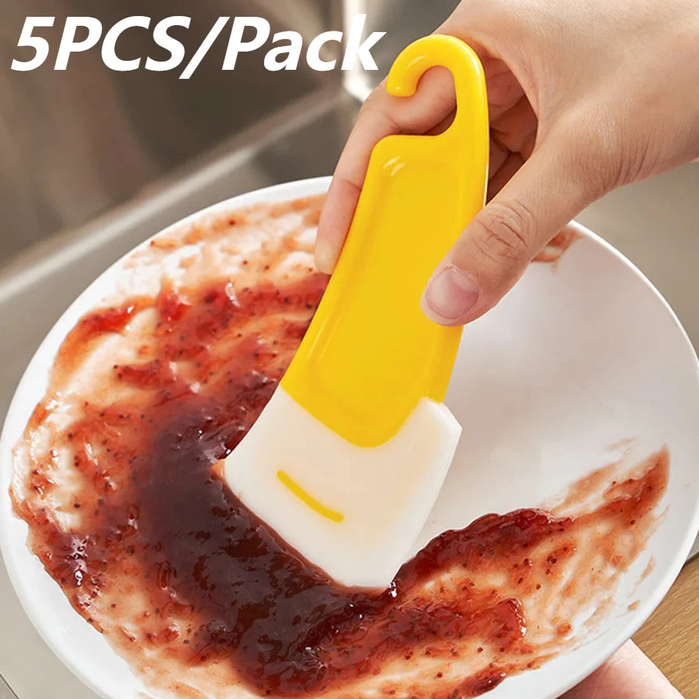 1/5Pcs Kitchen Scraper Cleaning Silicone Spatula Oil Stain Removal Soft Blade Scraper Cake Baking Pastry Gadgets Pan Pot Cleaner