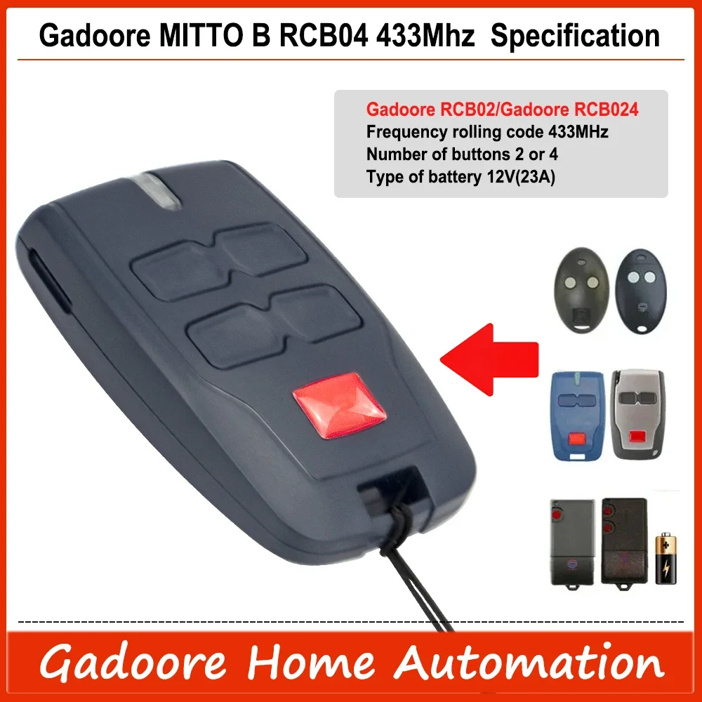 Gadoore Mitto B RCB02 BFT 433Mhz Controle remoto para porta de garagem compatível com frequência 433Mhz BFT Mitto 2 B RCB02 RCB04 Controle de garagem
