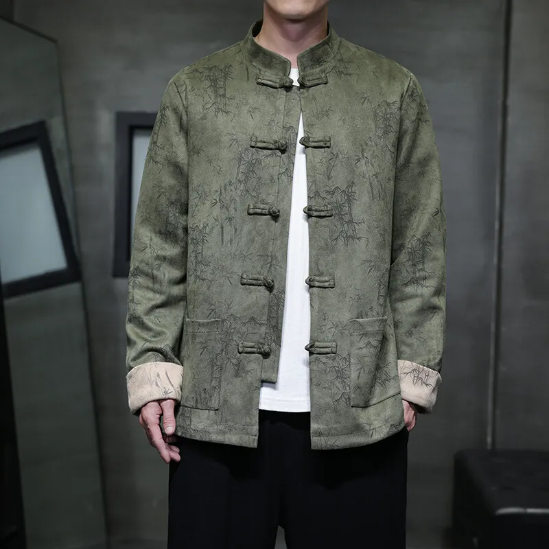 

New Chinese Sle Long Sve Printed Suede Jaet Large Size Men's Outerwear Retro Hanfu Autumn Winter Casual Loose Fit