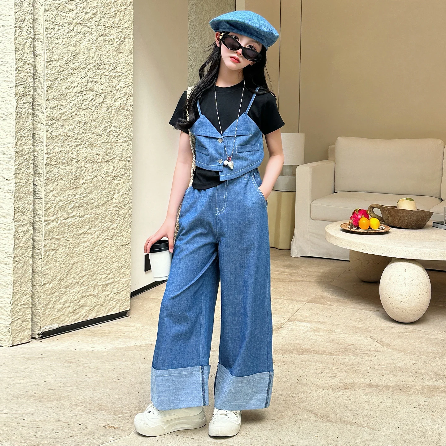 

Popular Item Girls Clothes Sets Tee&Pants Suits Child 2-Pieces Of Short Top&Trousers Bottom Toddle Casual Denim Sets Size 4-14Y