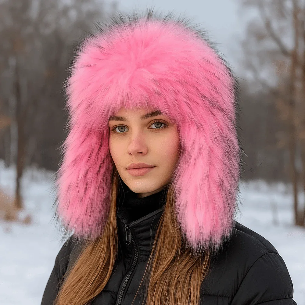 

Fluffy Bomber Hats Round Earflap Faux Fur Faux Fur Hats Warm Russian Style Faux Raccoon Fur Beanies