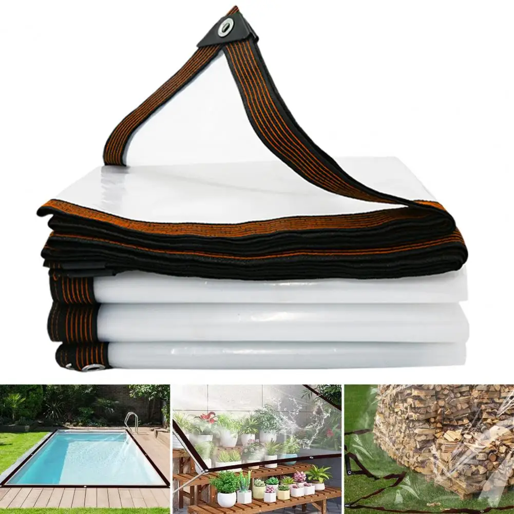 Transparent Canopy Cover Waterproof Tarpaulin Cover with Rope Outdoor Garden Rainproof Tarp for Patio Plants Camping Canopy
