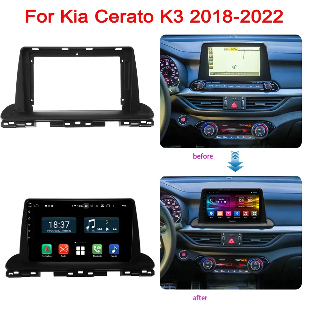 

9-дюймовая установка автомобильного радиоприемника DVD GPS Mp5 пластиковая рамка панели лицевой панели для KIA Cerato K3 2018 2019 2020 2021 2022 комплект крепления на приборную панель