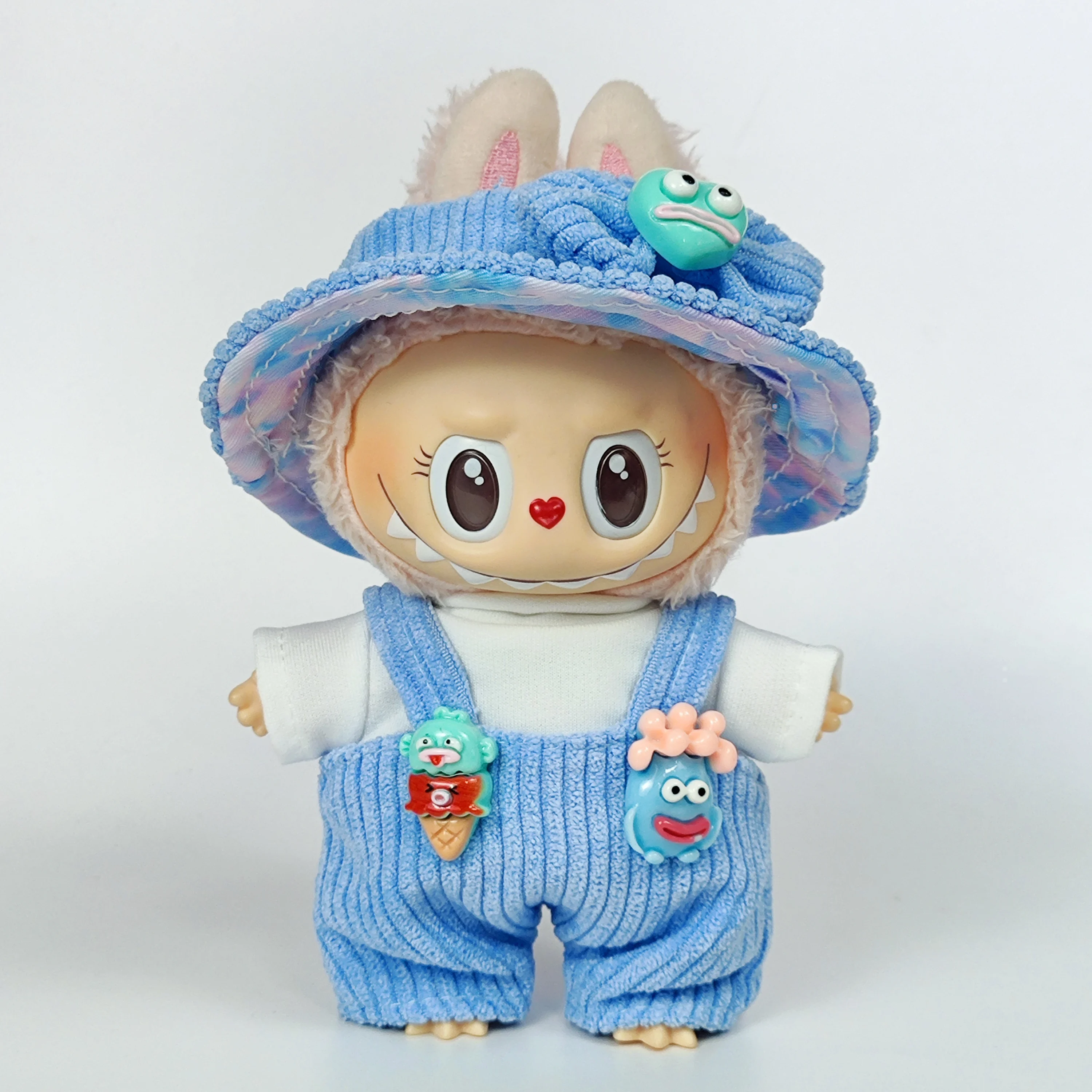 ملابس دمى Labubu مقاس 17 سم - مجموعة الزي الرسمي لمجموعة الفتيات مستوحاة من K-Pop (تنورة + سترة) مع نظارات شمسية ملونة