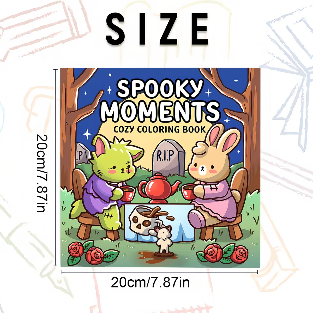 Spooky Moments Cozy Coloring Book for Adults Teens Kids, Cute Cartoon Monster Rabbit Forest Halloween Whimsical Spooky Scenes Stress Relief Coloring Pages, Large Thick No Bleed Paper Cottagecore Spooky Drawing Activity Book