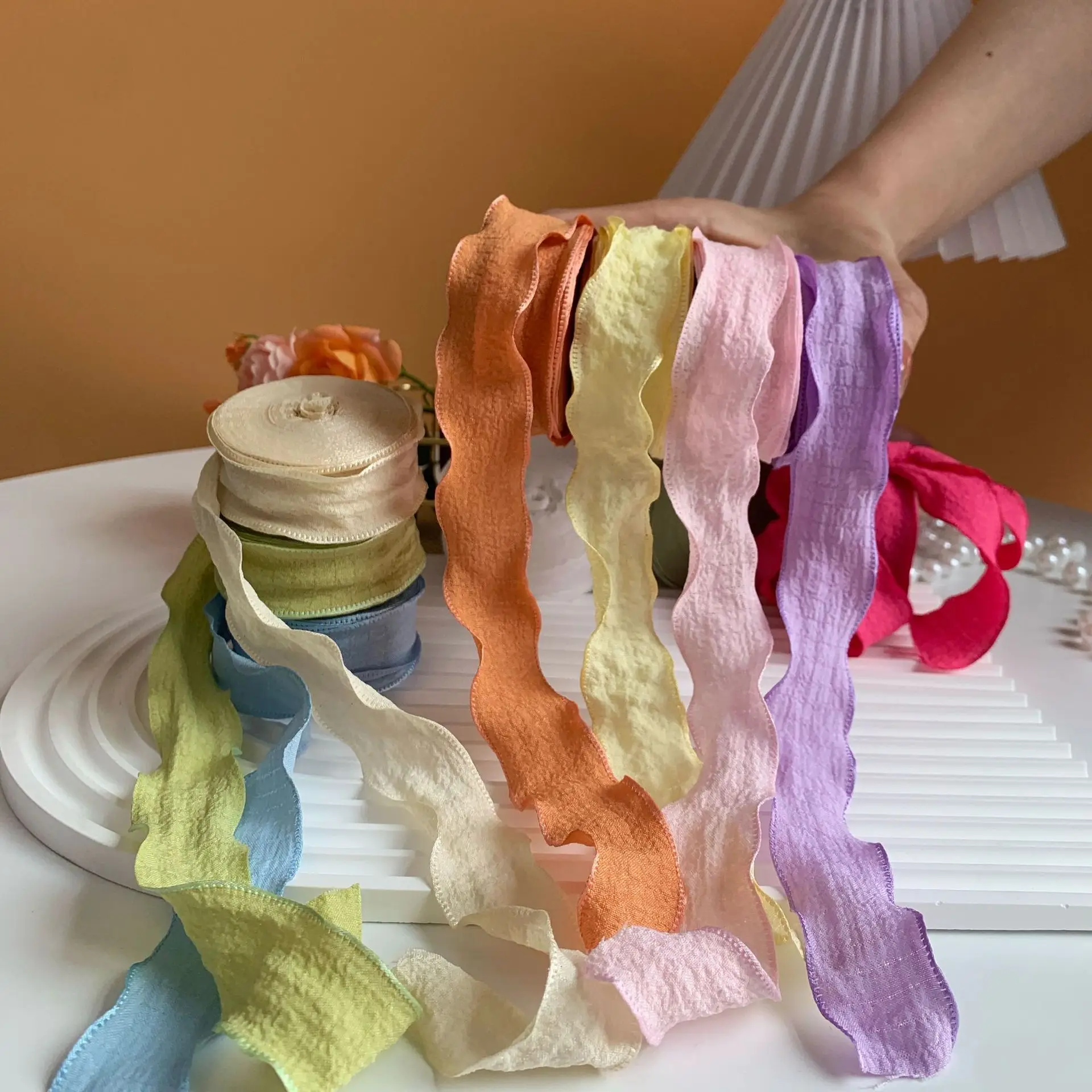 10 Meters Handmade Frayed Edged Chiffon Silk Ribbons DIY Wedding Invitation Wrapping Bouquets Gift Packaging Party Decorations