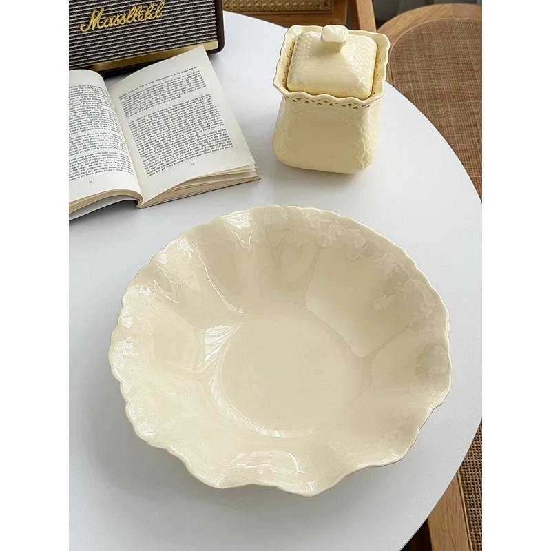 

Ceramic Plate French Style Solid Color Floral Shape Porcelain Homehold Tableware Fruit Cookies Snacks Plates Kitchen Supplies