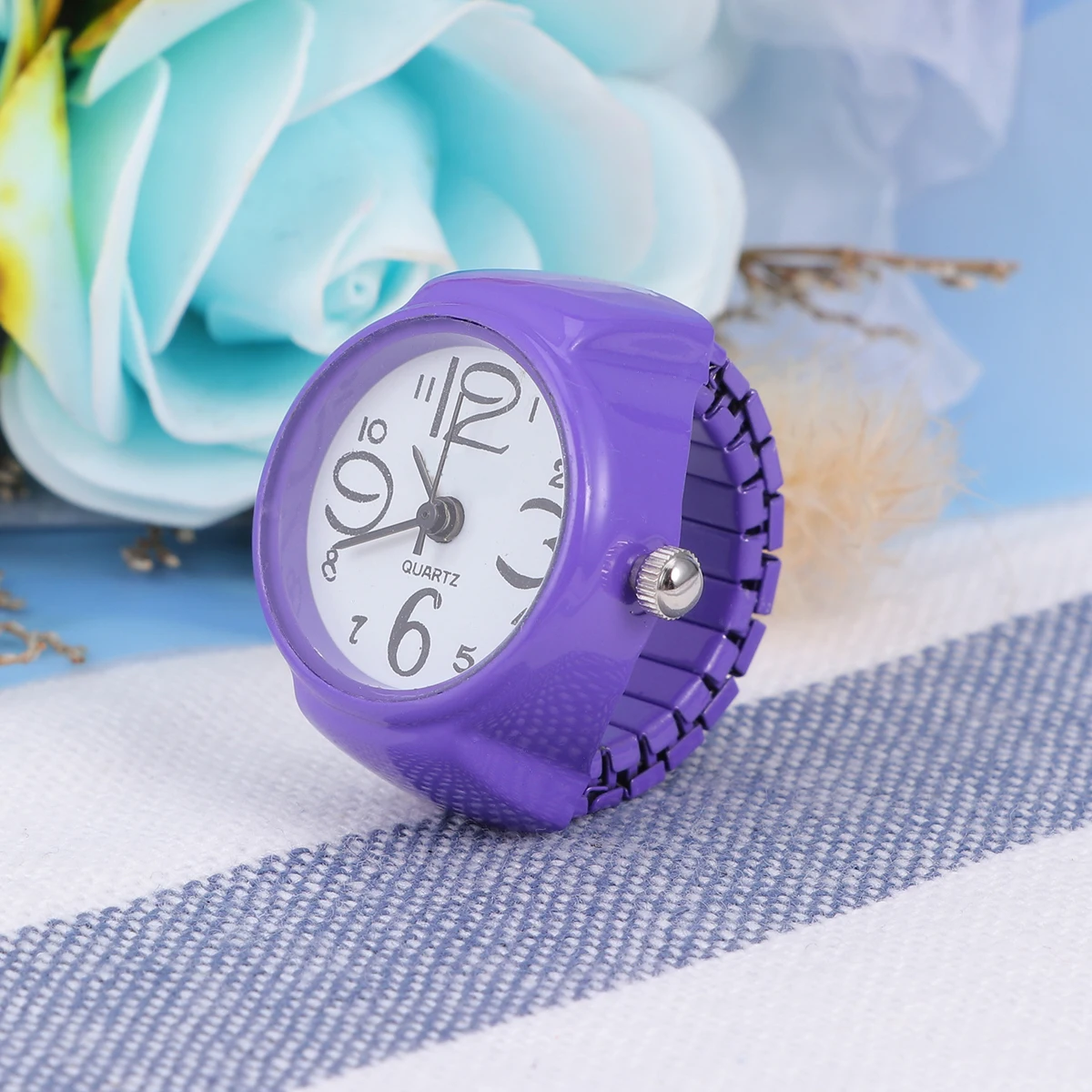 

1pc Unisex Fashion Watch Ring Stylish Mini Quartz Finger Ring Stretchable Purple Christmas Gift For Kids Friends