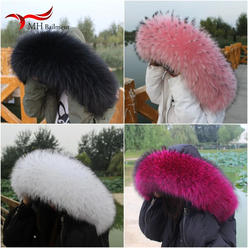 Super Large Fur Collar Winter New Real Raccoon Fur Collar Furry Warm Comfortable Coat Scarf Ladies Shawl Large Size Scarf Female