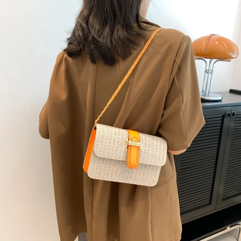 Straw woven small square bag for women new trendy fashion simple personalized shoulder crossbody bag for Lady Vacation Beach Bag