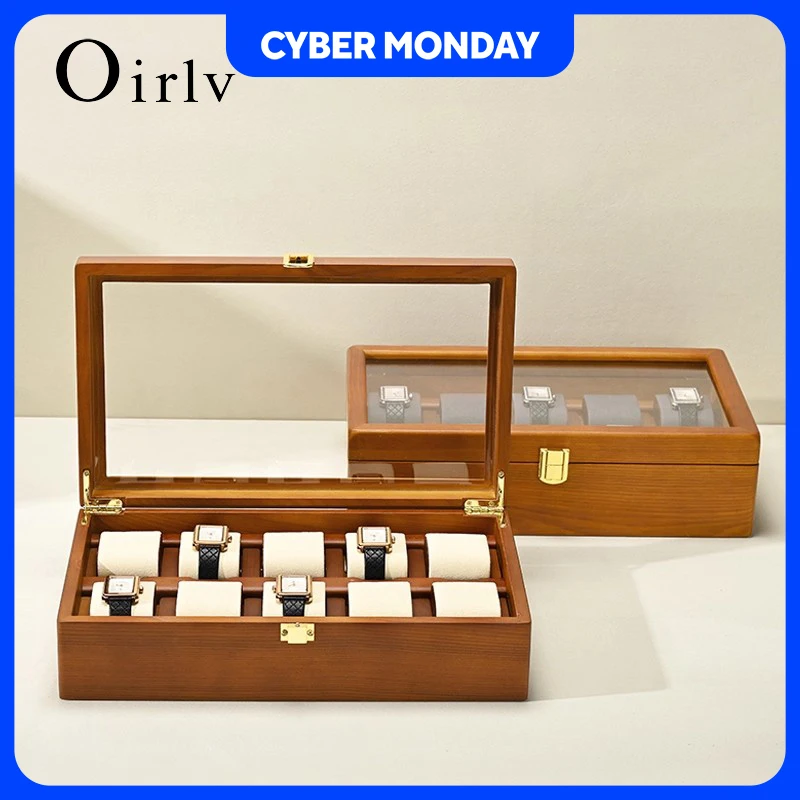 Oirlv 10 Grids กล่องนาฬิกากล่องเครื่องประดับไม้นาฬิกาผู้ชายผู้หญิงนาฬิกากล่องเก็บนาฬิกาข้อมือกล่อง