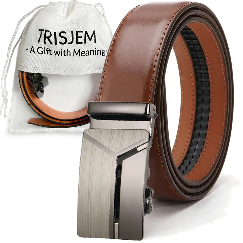 Modischer Herren-Gürtel aus echtem Leder, authentische Luxusmarke, automatische Schnalle, weicher Ledergürtel für Freizeithosen und Jeans