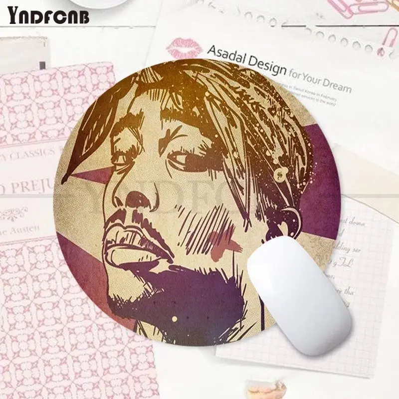 2Pac Tupac Amaru Shakur Non-slip Round Office Student Gaming Thickened Writing Pad Non-slip Cushion Mouse Pad For Gamer Mousemat