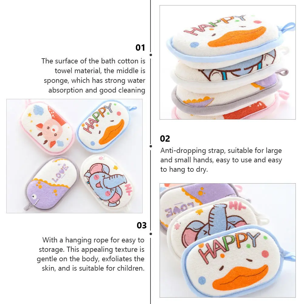 

Детская губка для ванны, милый мультяшный дизайн, материал полотенца с губчатым сердечником, нежное отшелушивание, скребок для душа для новорожденных и малышей, быстрый