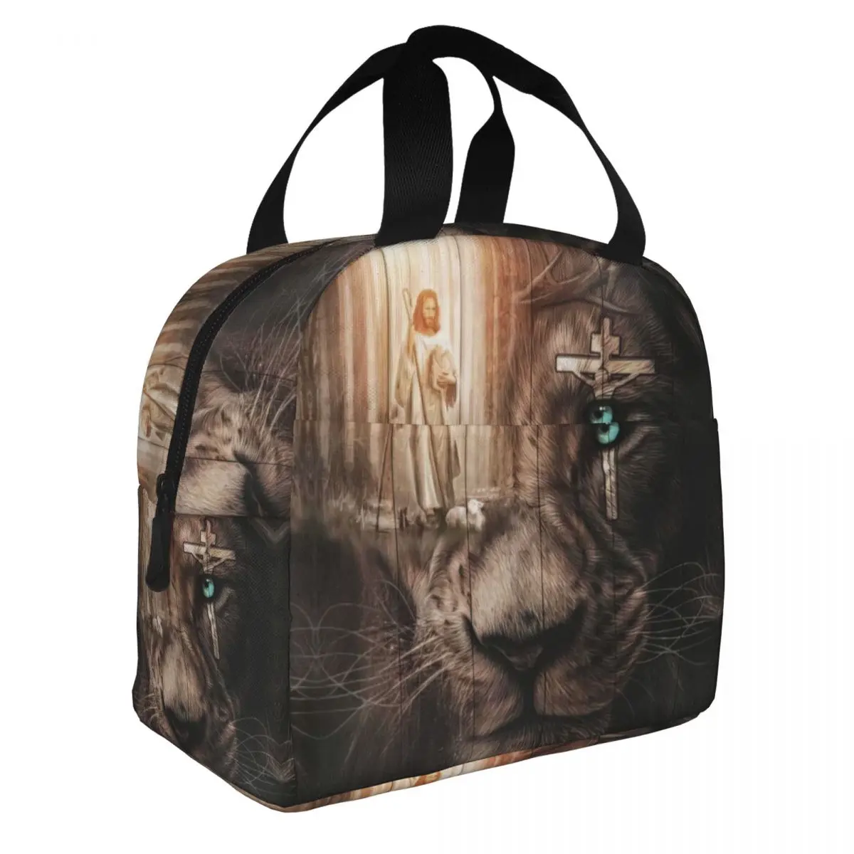 

Jesus Lion Lunch Bento Bags Portable Aluminum Foil thickened Thermal Cloth Lunch Bag for Women Men Boy