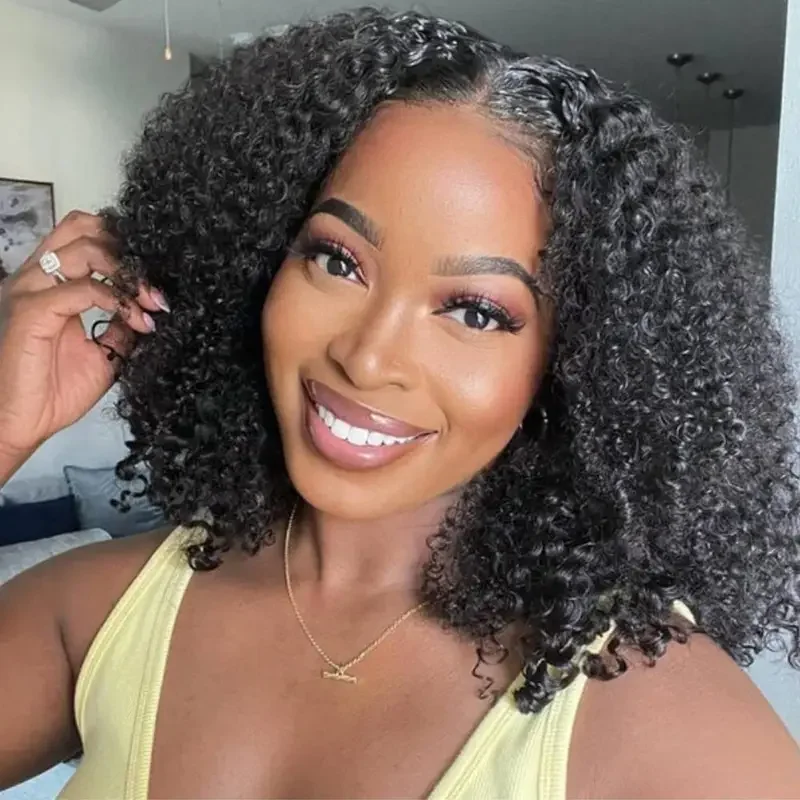 Curly Wigs Bob Wig Lace Front Human Hair Wigs Brazilian Frontal Wigs 4C Edges Pre Plucked 13x4 Transparent Lace Wigs for Women