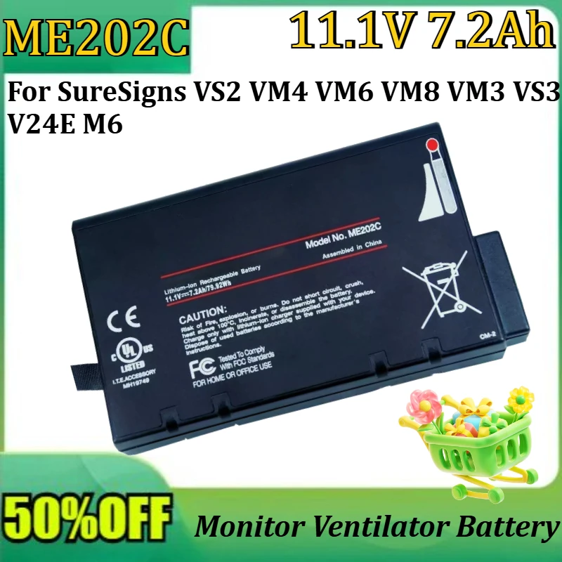 

New ME202C 11.1V 7.2Ah 79.92Wh High Quality Battery for SureSigns VS2 VM4 VM6 VM8 VM3 VS3 V24E M6 Monitor Ventilator Battery