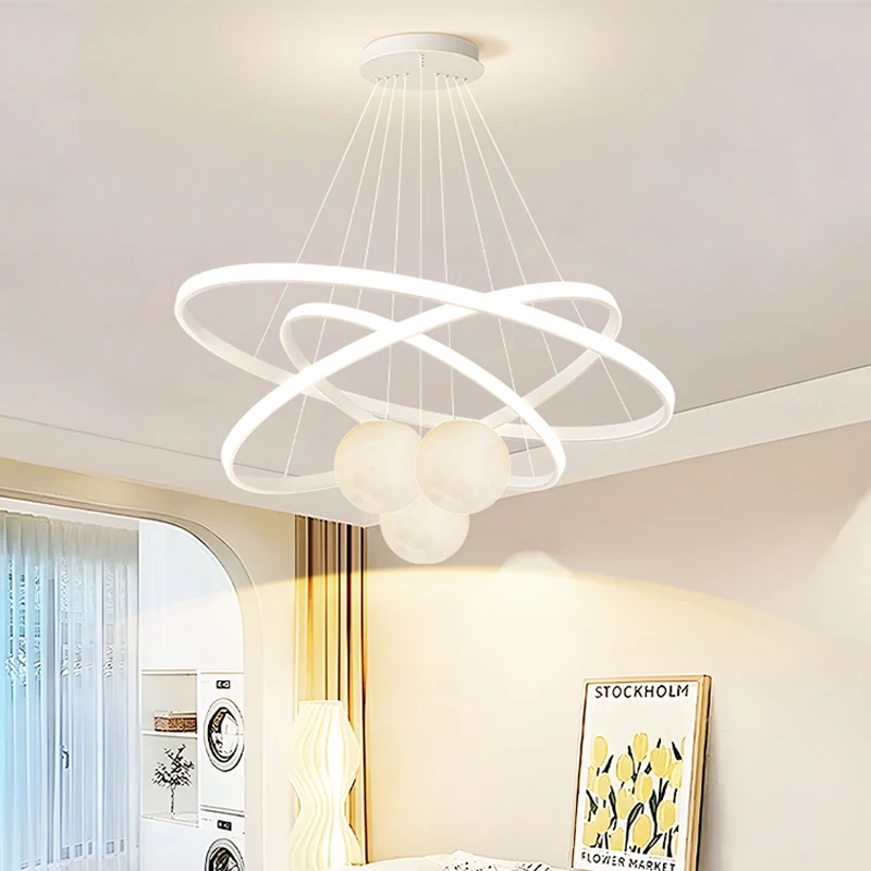 현대식 LED 천장 램프 펜던트 조명 거실 식당 침실 원형 링 알루미늄 바디 실내 조명 기구