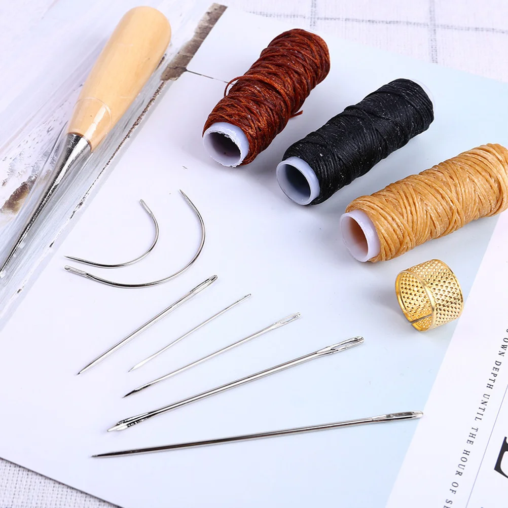 12 Pcs/set Hand Sewing Tools Work Embroidery Pins Curved Needle Leathercraft Wooden