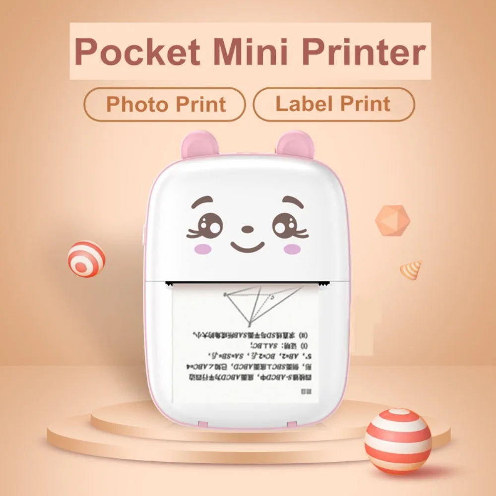 Mini Portable Pocket Inkless Thermal Printer Bluetooth USB Rechargeable Photo Label Sticker Graffiti Fit 57mm Thermal Paper