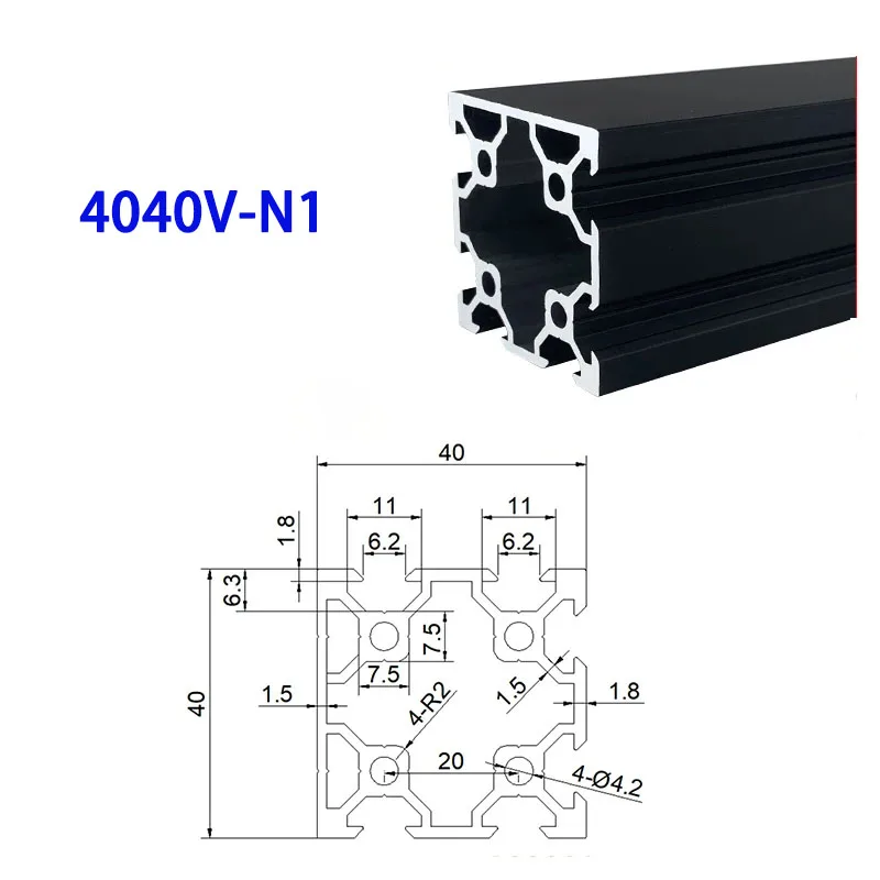 2020 2020N1 2040 2040N1 2060 2080 4040 4080 20100 V-Slot Aluminum Profile Black EU Standard 100mm-550mm 3D Printer CNC DIY Frame
